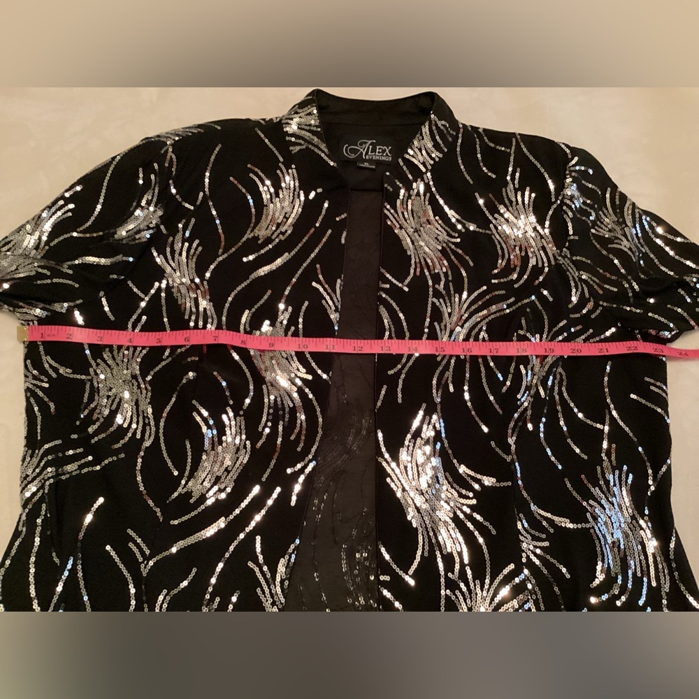 Alex Evenings Black Sequined Evening Jacket & Tank Top w Silver Wave Accents XL - Picture 6 of 12
